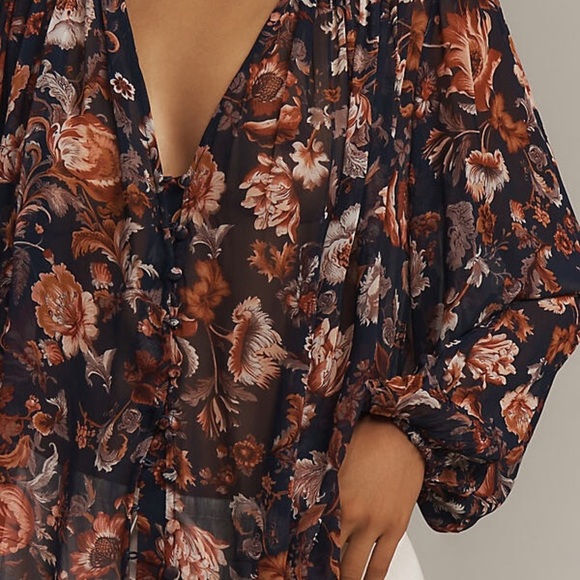NWT! Floral The Estela Sheer Printed Blouse - Size XS 🐈🦖 - Picture 4 of 5